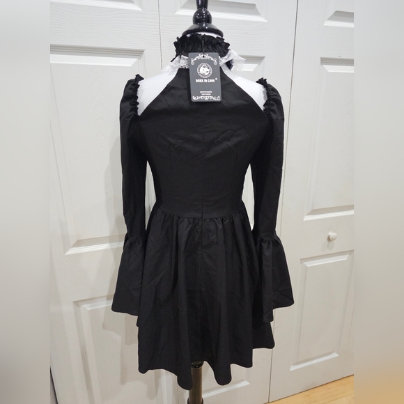 Dolls Kill Dark In Love Black & White Lace Goth Witchy Lace Up Mini Dress M - Picture 5 of 11